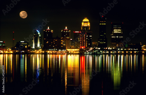 louisville ky nightscape with full moon.