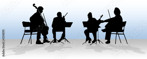 silhouette of quartet in blue