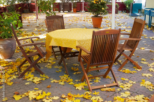 autumn empty terrace table