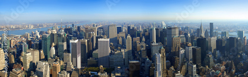 aerial panoramic view over manhattan, new york