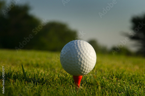 golf ball on red tee in grass
