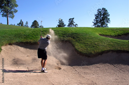 golfer hitting out of a sand trap (3 of 3 shot act