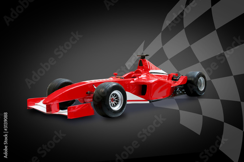 red formula one car and racing flag