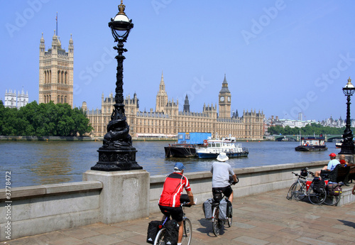 London, Thames Bicycle Path with Parliament in background