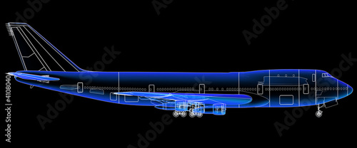 Side view technical illustration of a Boeing 747.