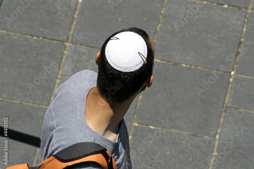 man wearing jewish kippa, jerusalem, israel