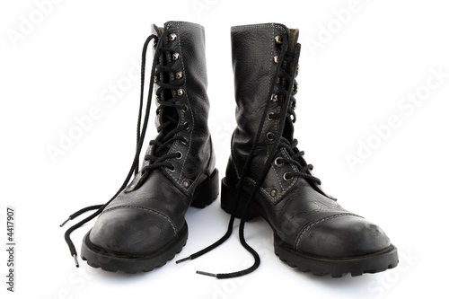 Army style black leather boots with laces
