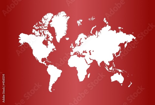 Detailed white world map on red gradient background