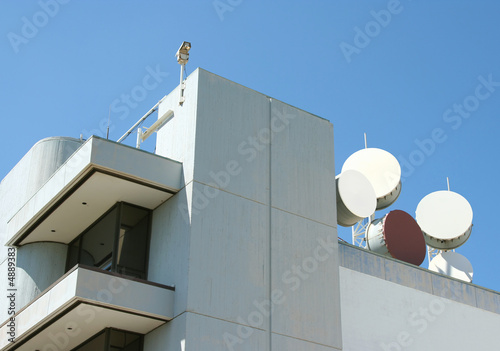 Modern building with microwave antenna