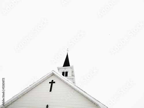 White church with steeple.