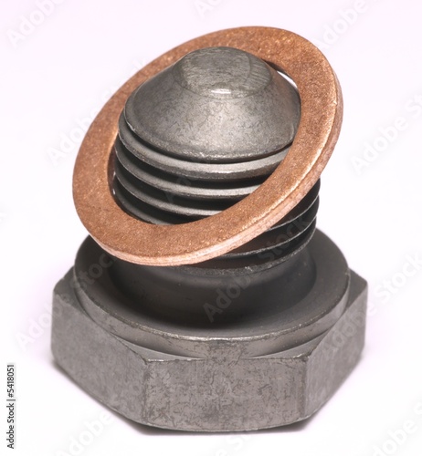 Red Copper Washer On Steel Screw Bolt