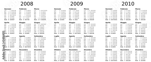 Multiyear Calendar (2008-2009-2010) vector ITALIAN