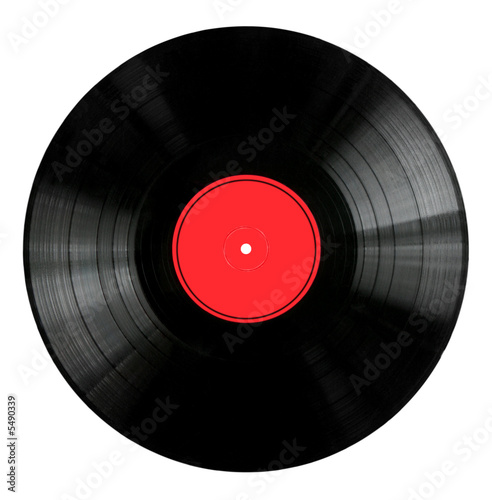 Vinyl 33rpm record with red label. With clipping path.