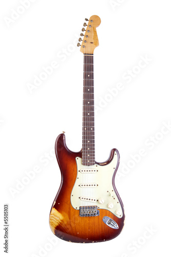 e-guitar stratocaster type shot on white background