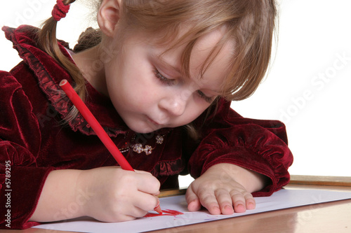 young pretty girl learn drawing with pencil