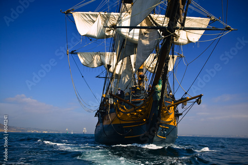 Vintage Sailing Ship at Sea under full sail