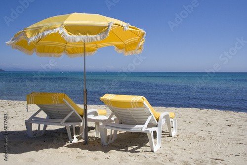 lounge chairs on the beach of saint-tropez 