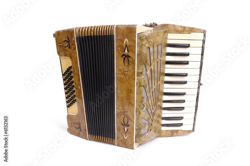 Studio shot of retro accordion over white background