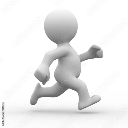 3d white human running alone in white background