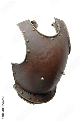 Old iron knight's breastplate isolated on white