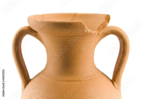 old amphora close-up on white background