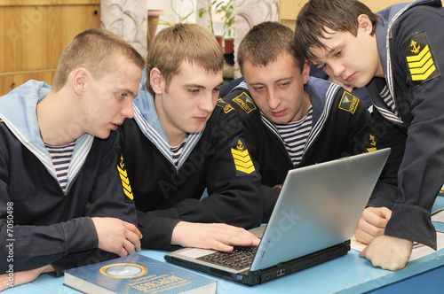 Marine cadets on the lesson with laptop