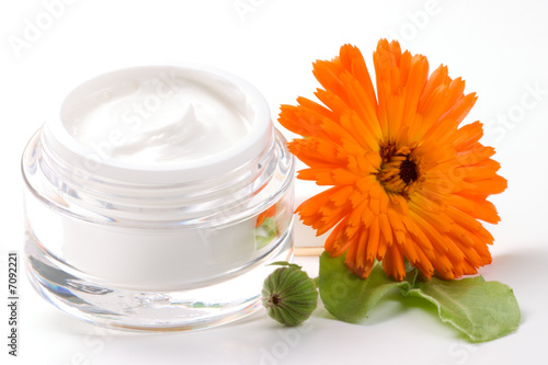 Face cream and calendula flower