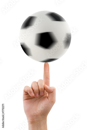 Hand and spinning soccer ball