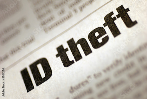 Black and White Newspaper Headline stating "Identity Theft"