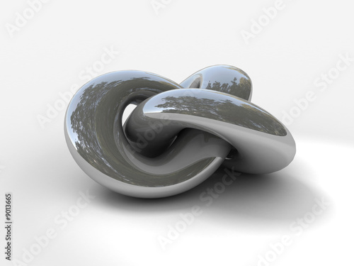 3D model of tied torus knot in silver chrome metallic material