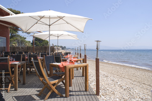 Restaurant on the beach in French Riviera.