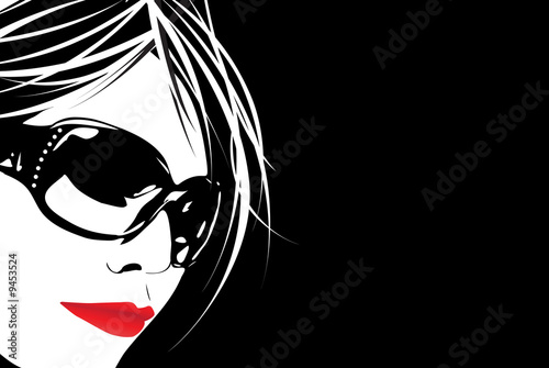 A high contrast illustration of a cute girl wearing sunglasses.