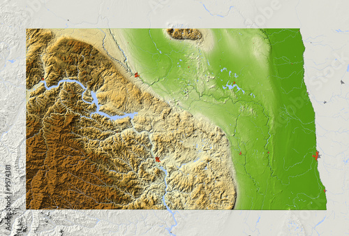 North Dakota. Shaded relief map.