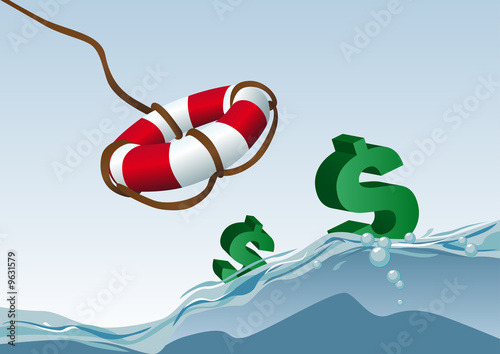 Abstract vector illustration of some dollars thrown a lifeline