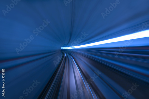 motion blur of tunnel in blue tone