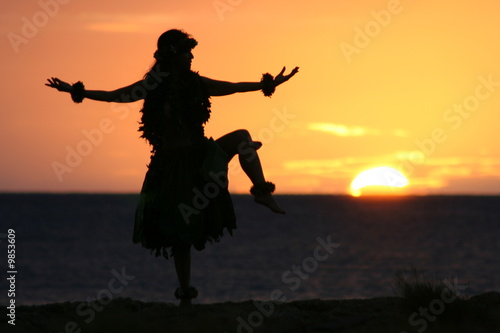 Hula dancer in the sunset