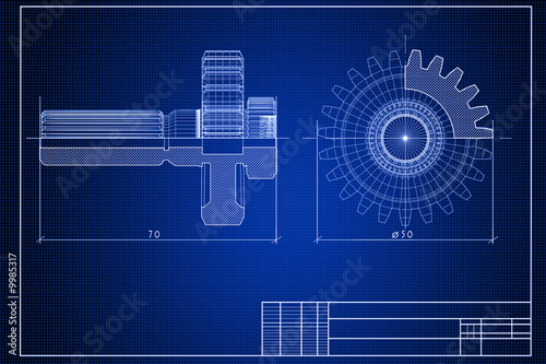 Close-up of blueprint background with gears