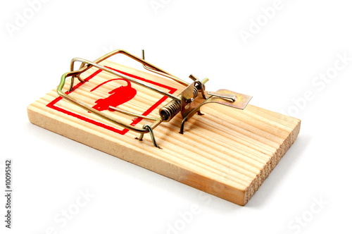 dangerouse mousetrap isolated on white background