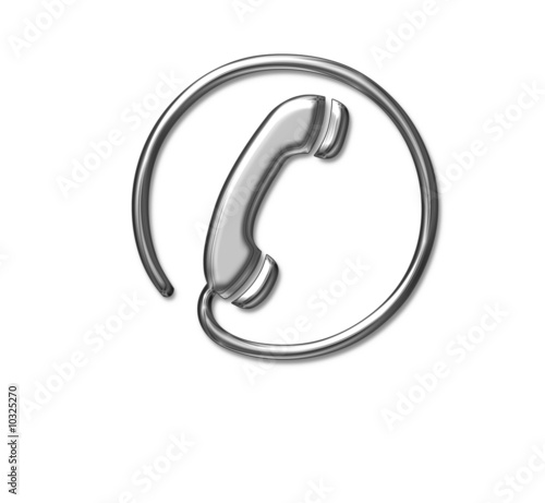 Telephone icon / symbol silver metallic, 3d and modern for the contact page of a website or app