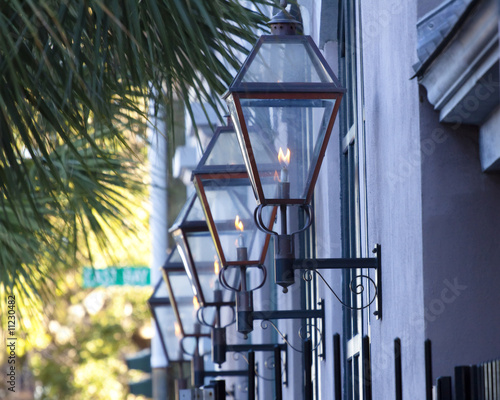 gas lanterns on wall in Charleston, South Carolina