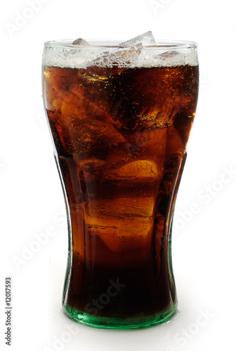 Glass of cola with ice isolated on white with clipping path