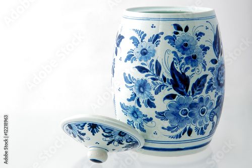 Delft blue pot on white background