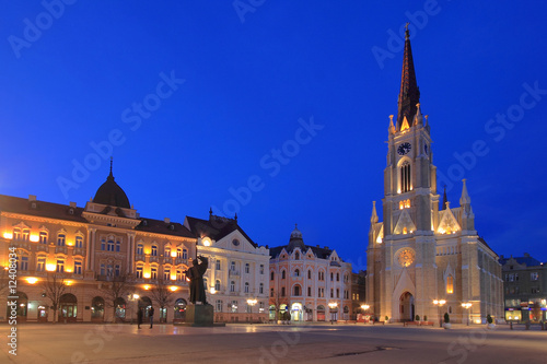Neogothic cathedral of the city of Novi Sad in Serbia at dawn