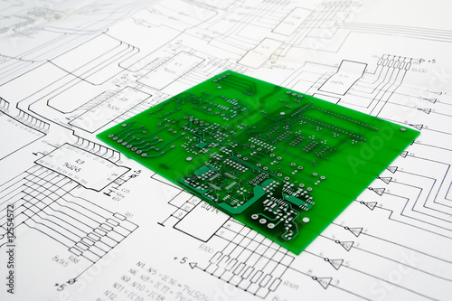 Electronic engineering design table with schematic and pcb