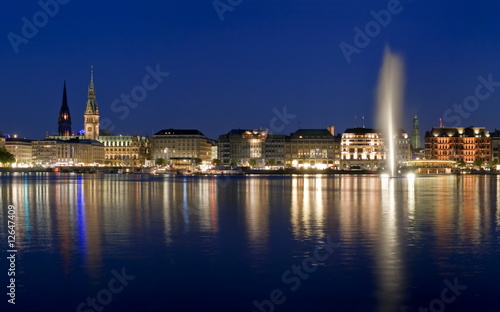 Binnenalster, Fontäne, Michel, Hamburg