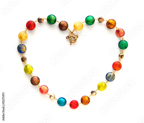 Colorful glass beads shaped as heart