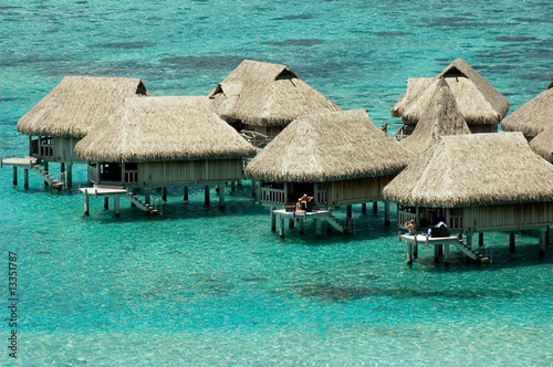 luxury overwater bungalows at blue lagoon in French Polynesia
