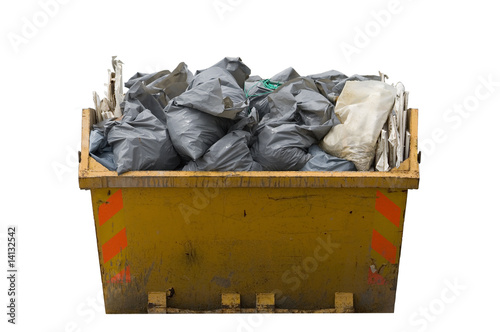 skip with refuse/trash sacks isolated