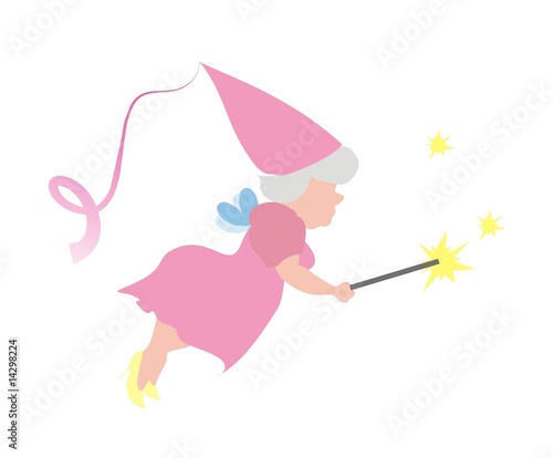 Fairy godmother flying and making a charm, on a white background