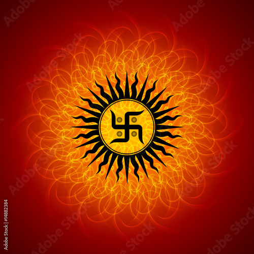 Spiritual Swastika On Mandala Background